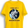 Men Styched Fashion | Living Like A Rockstar Graphic Printed Yellow Tshirt