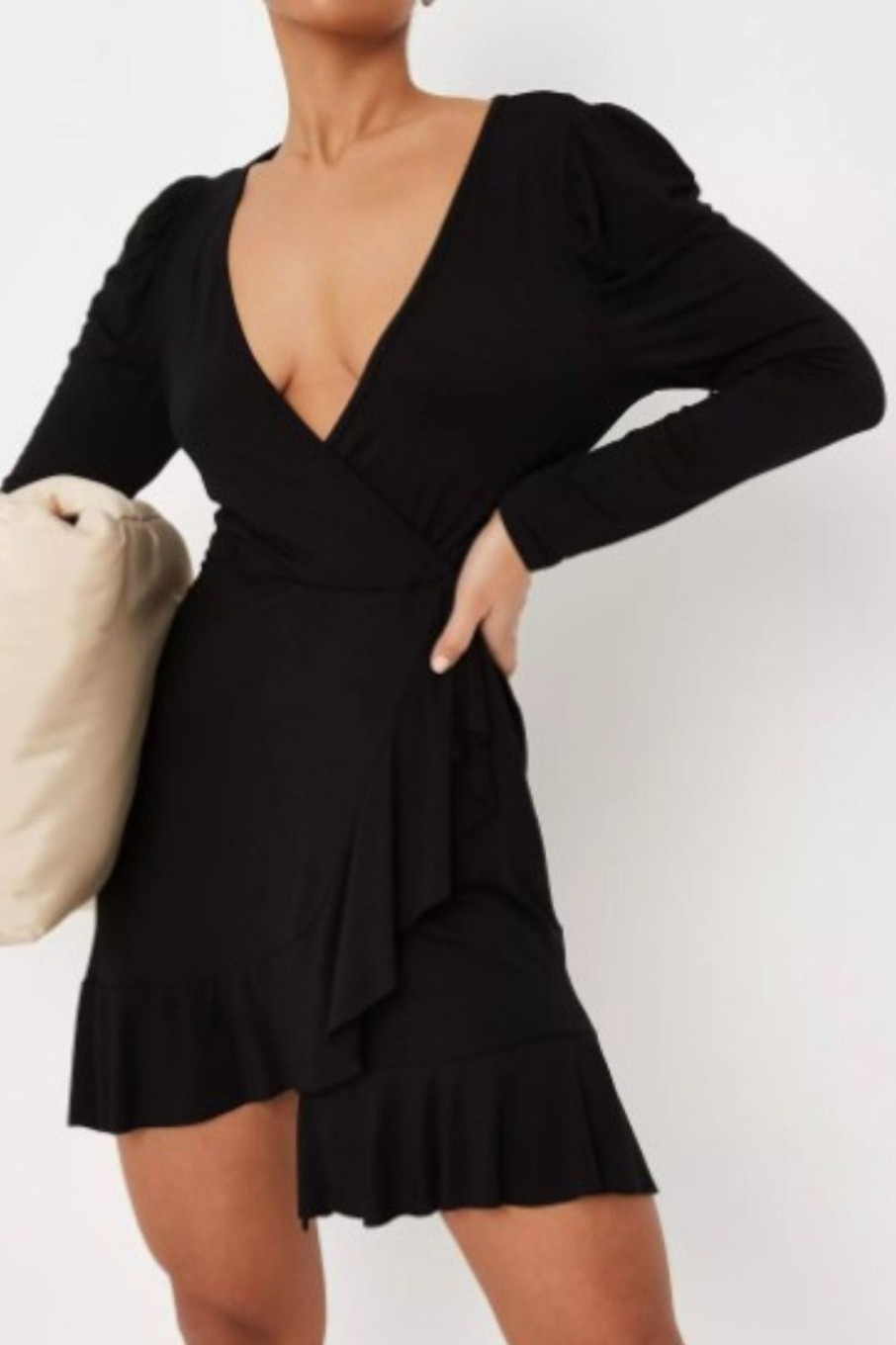 Women Styched Fashion | Ruffle Wrap Around V-Neck Dress