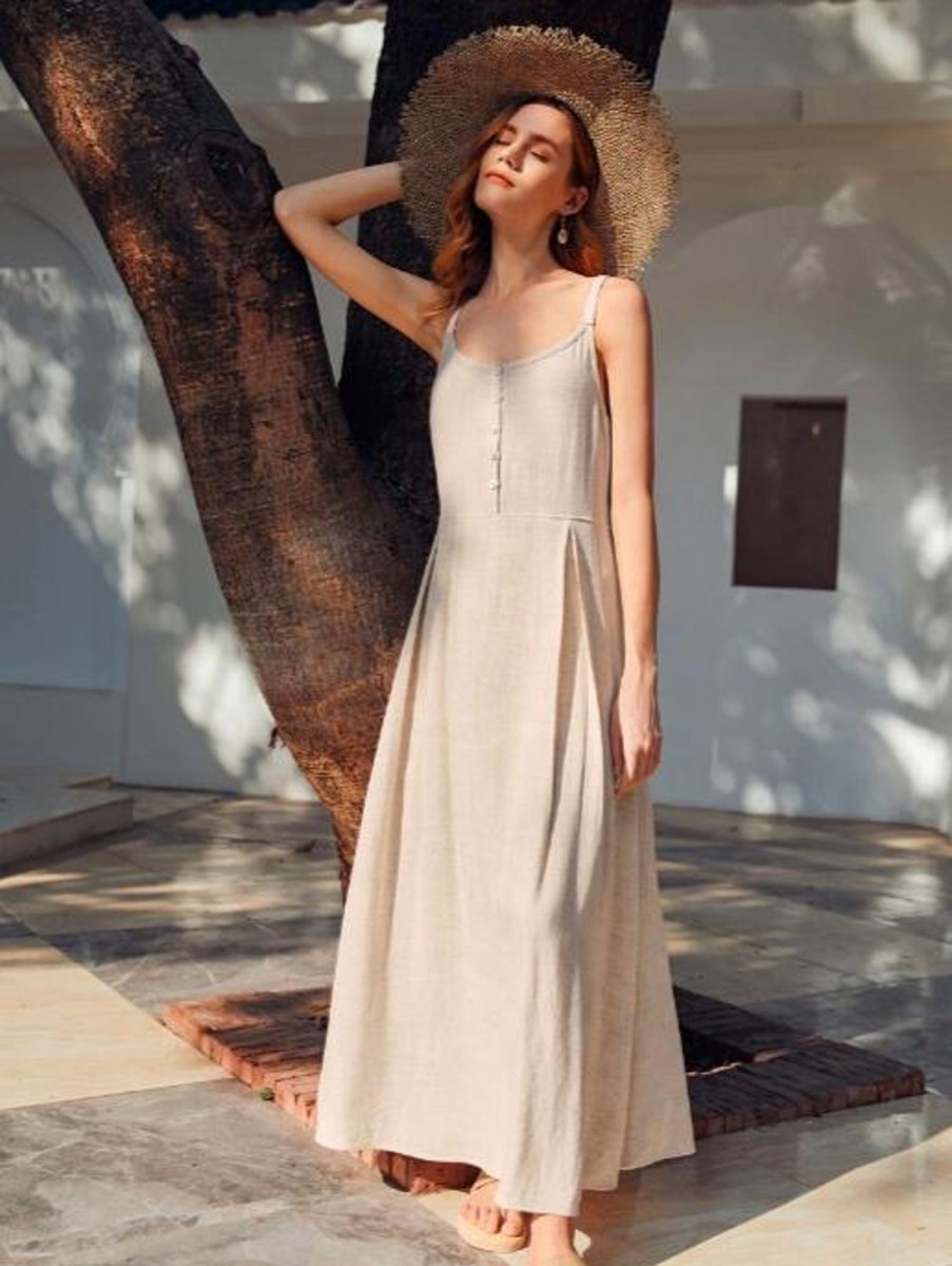 Women Styched Fashion | Beige Backless Maxi Dress