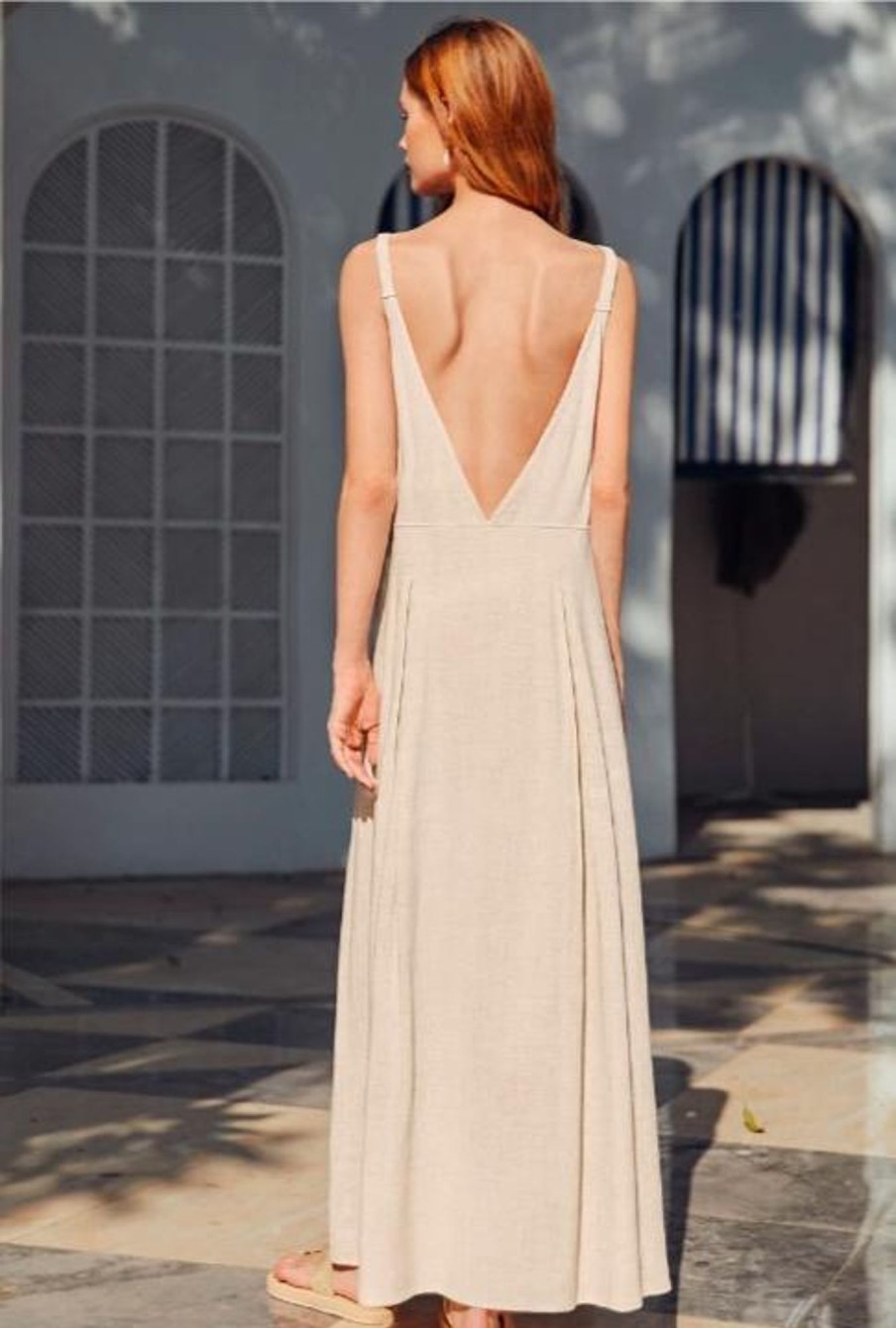 Women Styched Fashion | Beige Backless Maxi Dress