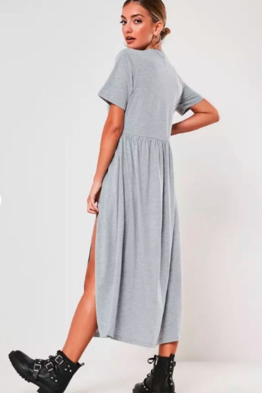 Women Styched Fashion | Grey Midi Smock Dress