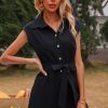 Women Styched Fashion | Button Half Solid Belted Romper