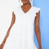 Women Styched Fashion | White Flippy Sleeve Dress