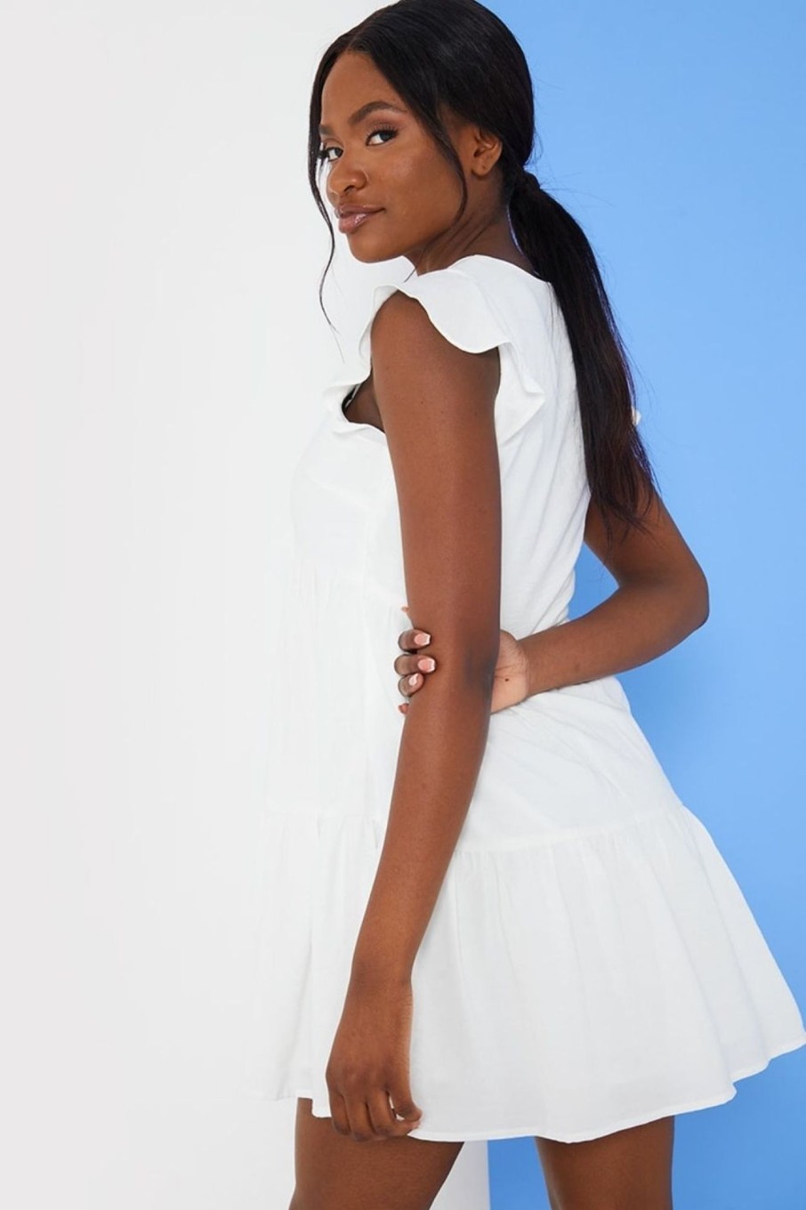 Women Styched Fashion | White Flippy Sleeve Dress