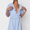 Women Styched Fashion | Blue Frill Waist Skater Dress