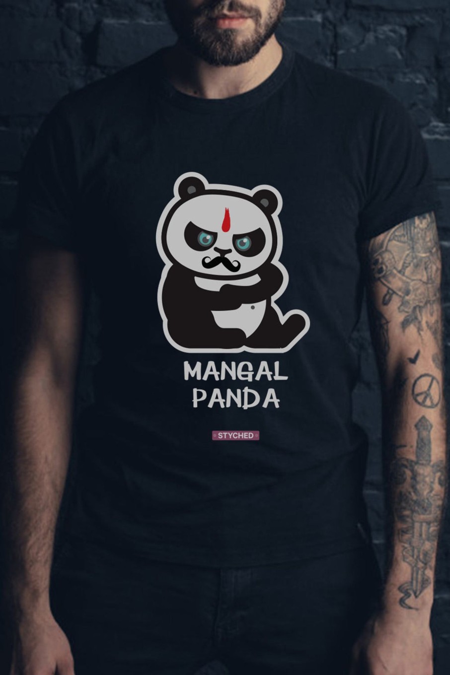 Men Styched Fashion | Mangal Panda Graphic T-Shirt Black Color