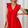 Women Styched Fashion | Ruffle Trim Mini Dress Red