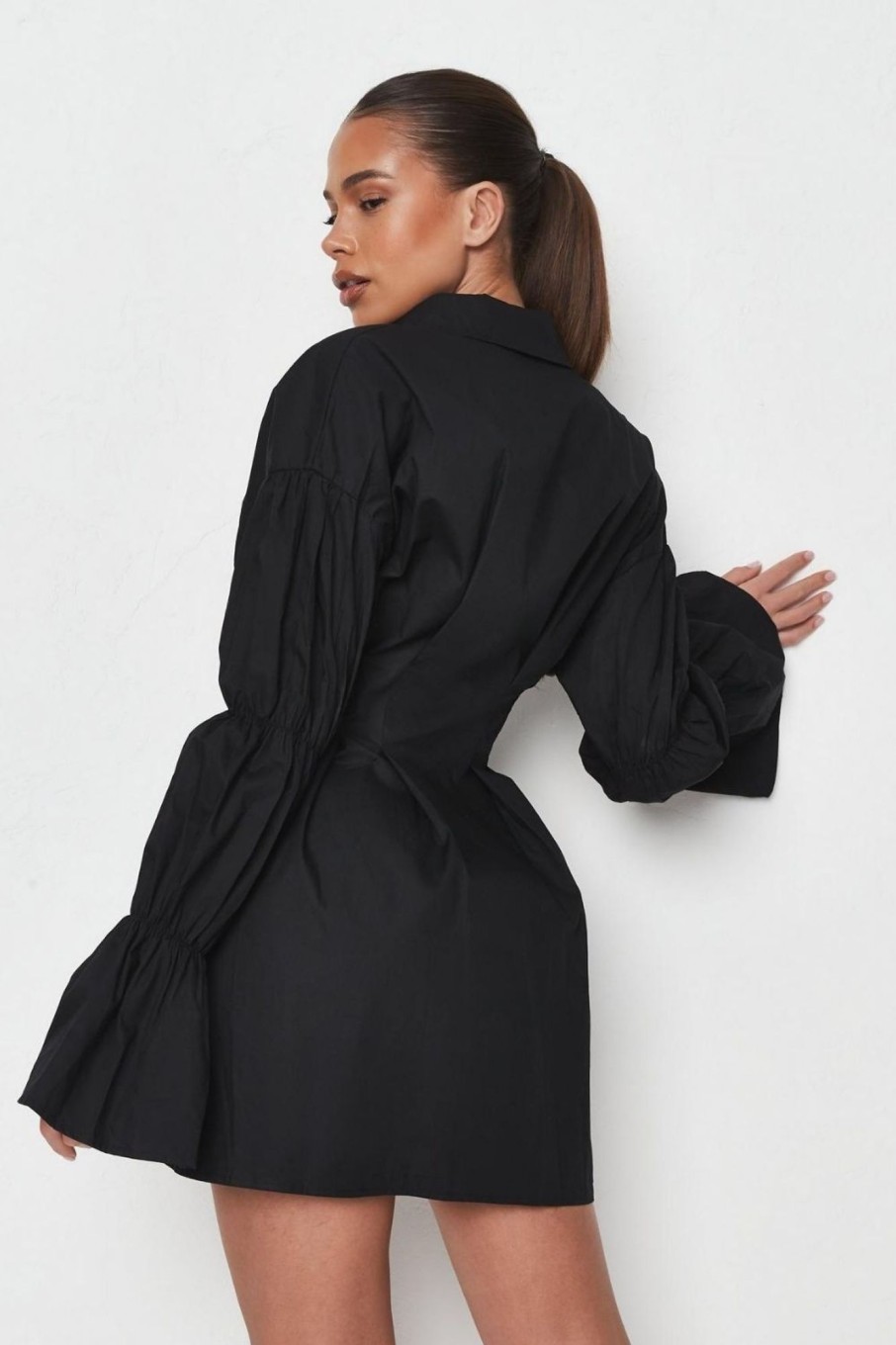 Women Styched Fashion | Black Flared Hem Sleeves Mini Dress