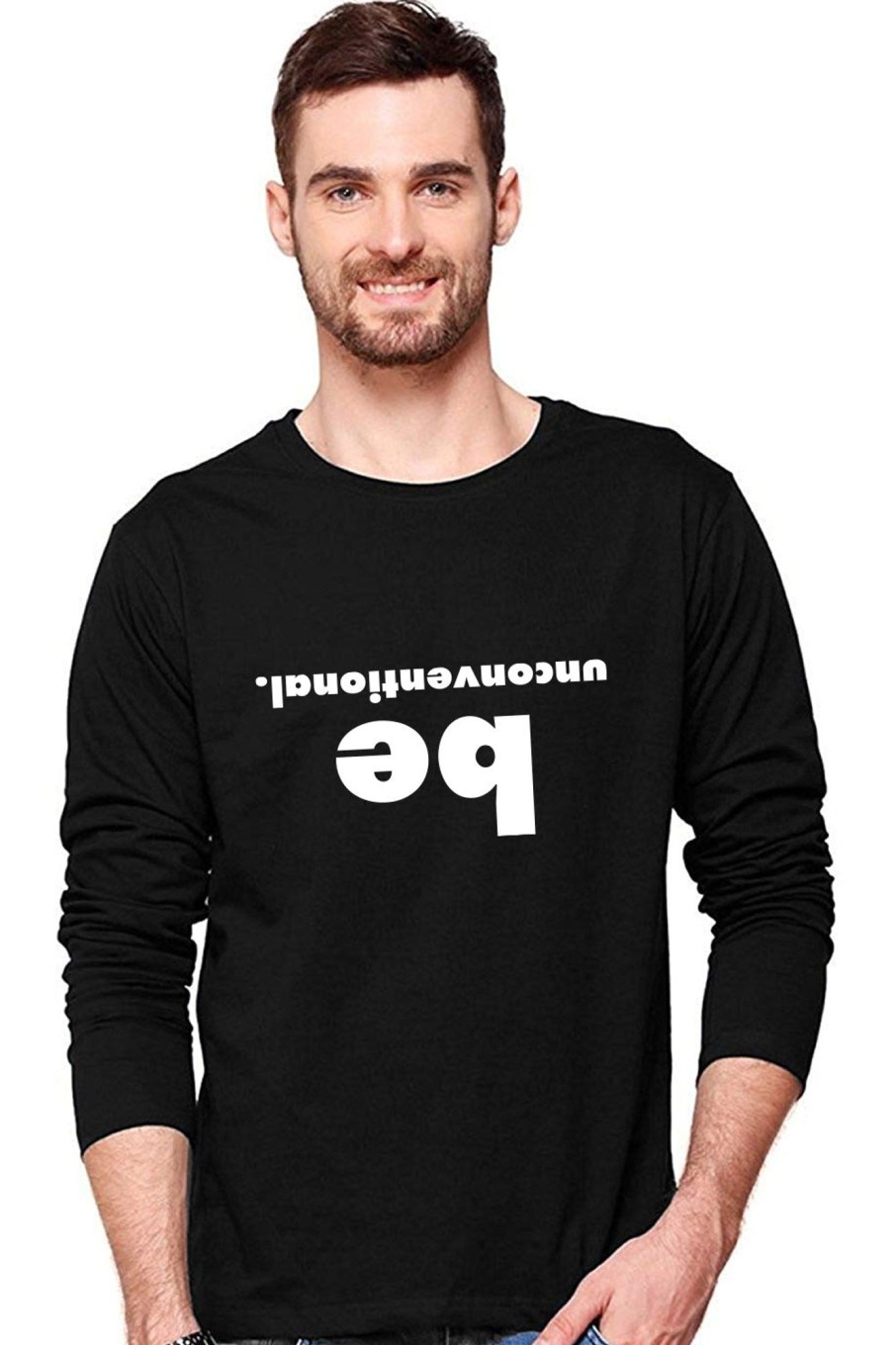 Men Styched Fashion | Be Unconventional - Casual Full Sleeve Graphic Printed Black Cotton T-Shirt