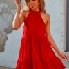 Women Styched Fashion | Tie Back Ruffle Hem Halter Smock Dress