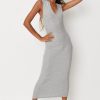 Women Styched Fashion | Plunge Neckline Grey Tank Dress