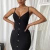 Women Styched Fashion | Black Button Front Bodycon