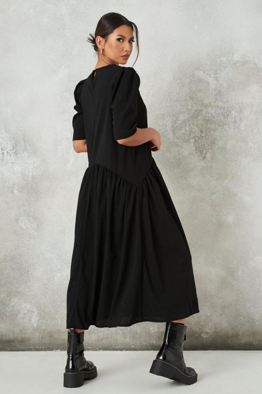 Women Styched Fashion | Round Neck Black Oversized Dress