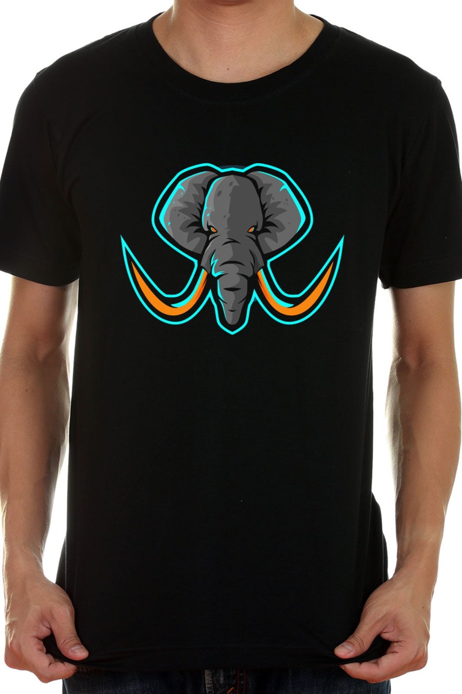 Men Styched Fashion | Elephant Graphics Printed Black T-Shirt - The Mighty One