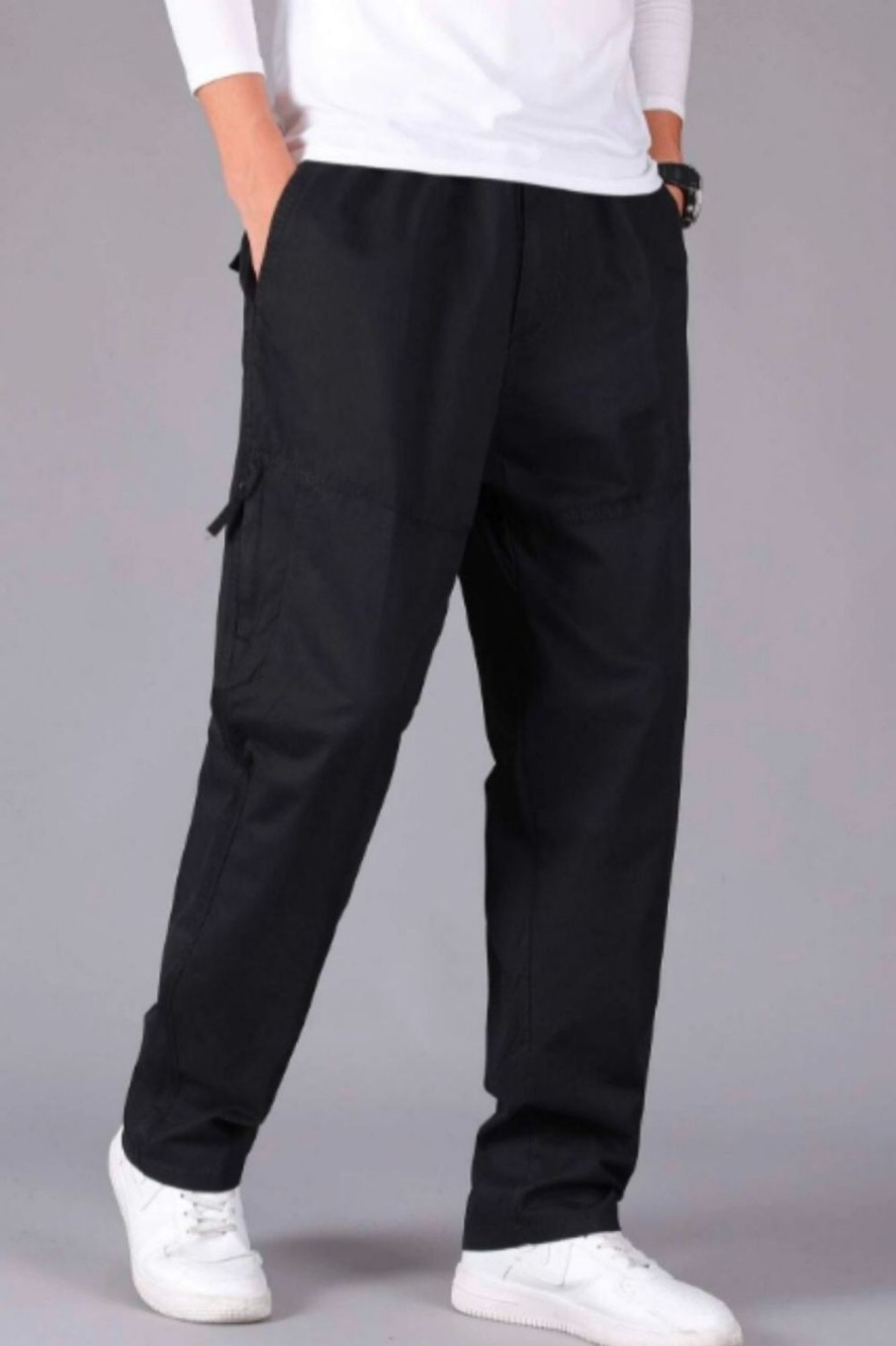 Men Styched Fashion | Black Solid Slant Pocket Trousers