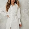 Women Styched Fashion | Full Sleeve Shirt Dress In White