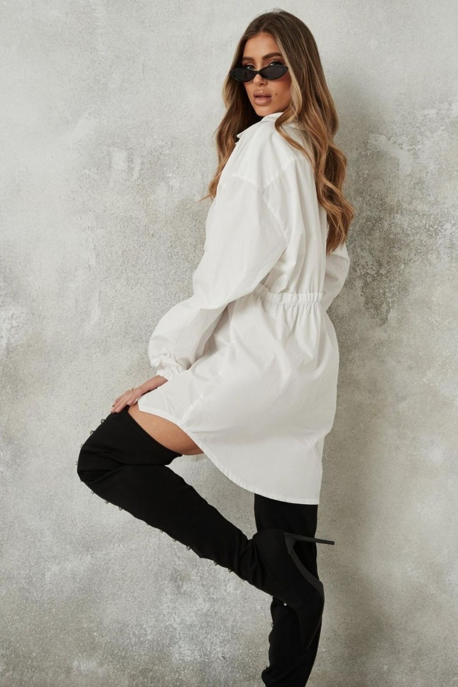 Women Styched Fashion | Full Sleeve Shirt Dress In White