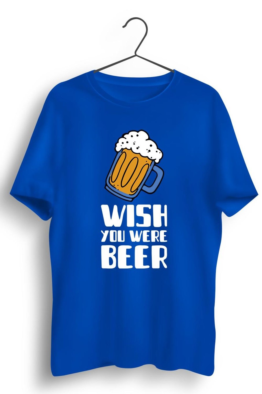 Men Styched Fashion | Wish You Were Beer Graphic Printed Blue Tshirt