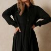 Women Styched Fashion | Black Collar Full Sleeves Flare Dress