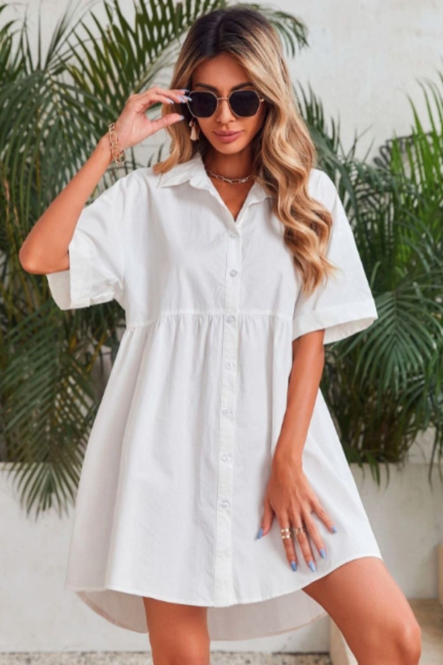 Women Styched Fashion | Asymmetrical Button Down Shirt Dress