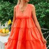 Women Styched Fashion | V Neck Zipper Back Ruffle Hem Smock Dress