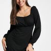 Women Styched Fashion | Shirred Cuff Fit U0026 Flare Dress In Black