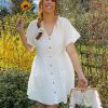 Women Styched Fashion | White Linen Look Smock Dress