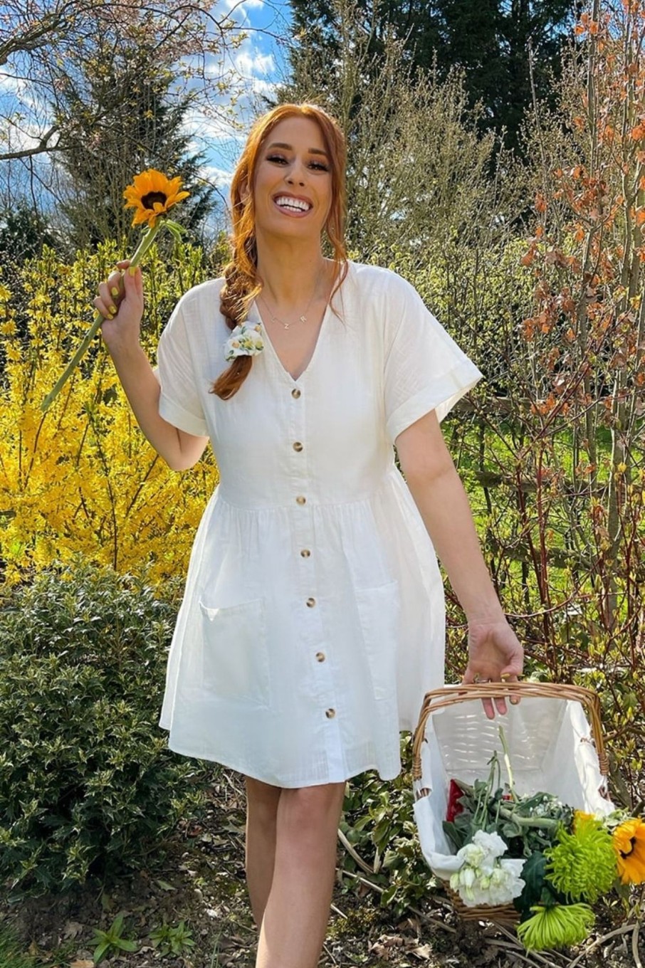 Women Styched Fashion | White Linen Look Smock Dress