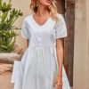 Women Styched Fashion | White Puff Sleeve Dress