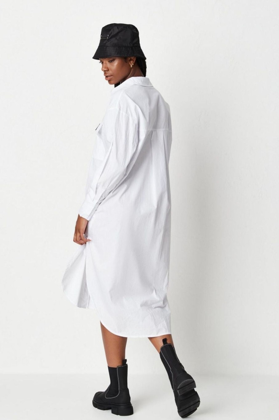 Women Styched Fashion | White Missguided Midi Shirt Poplin Dress