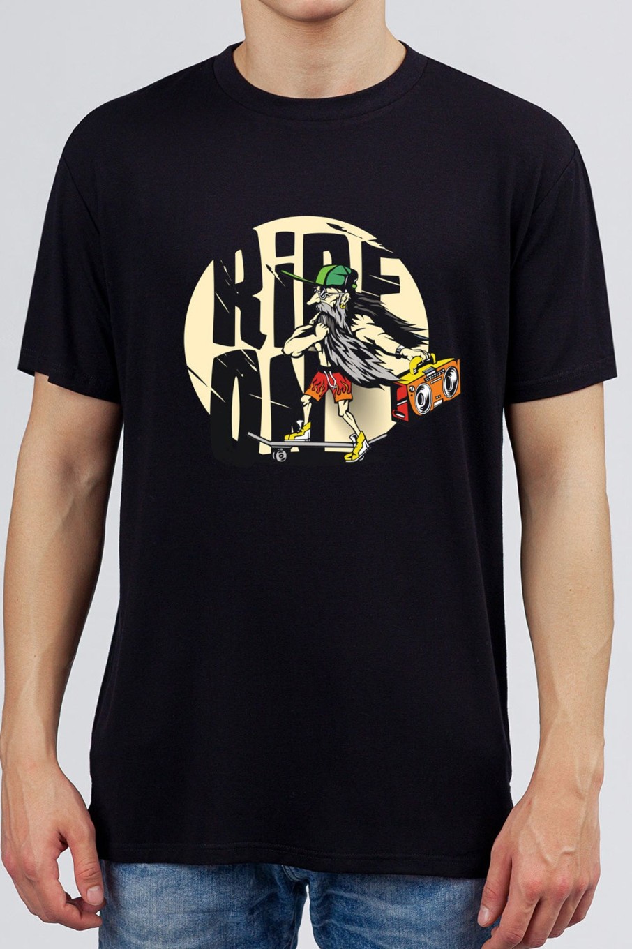 Men Styched Fashion | Ride On - Skater Hipster Life Black Printed Tee