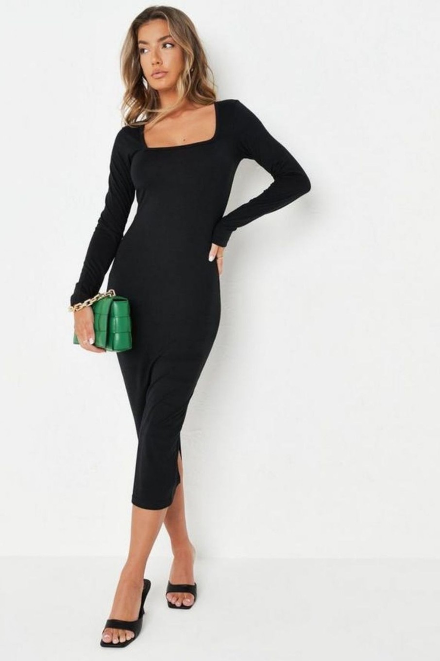 Women Styched Fashion | Chillin Together Black Square Neckline Dress