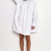 Women Styched Fashion | White Knee Length Collar Boxy Dress