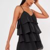 Women Styched Fashion | Black Layered Frill Floaty Dress