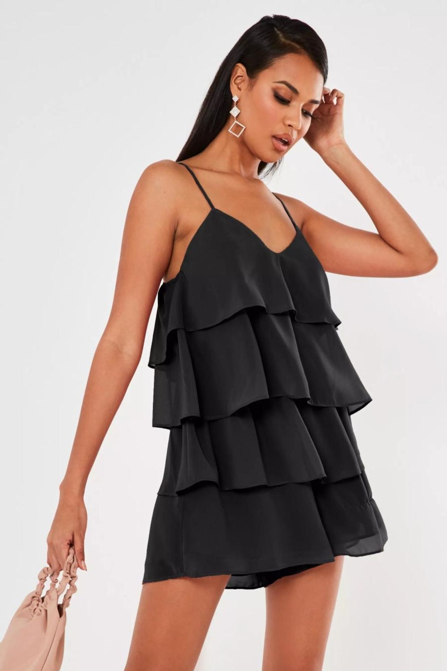 Women Styched Fashion | Black Layered Frill Floaty Dress