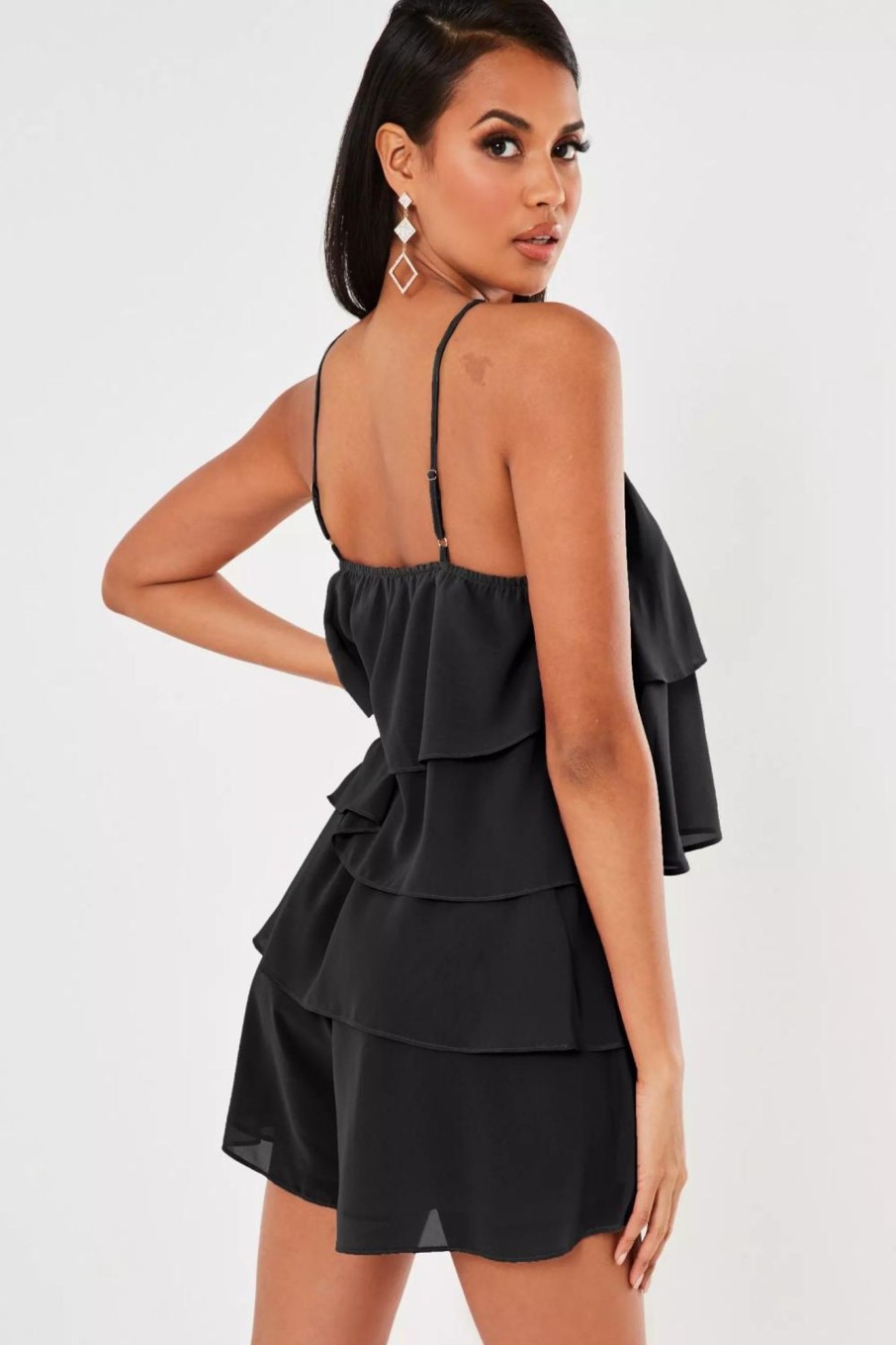 Women Styched Fashion | Black Layered Frill Floaty Dress