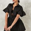 Women Styched Fashion | Ruffled Black Collar Dress