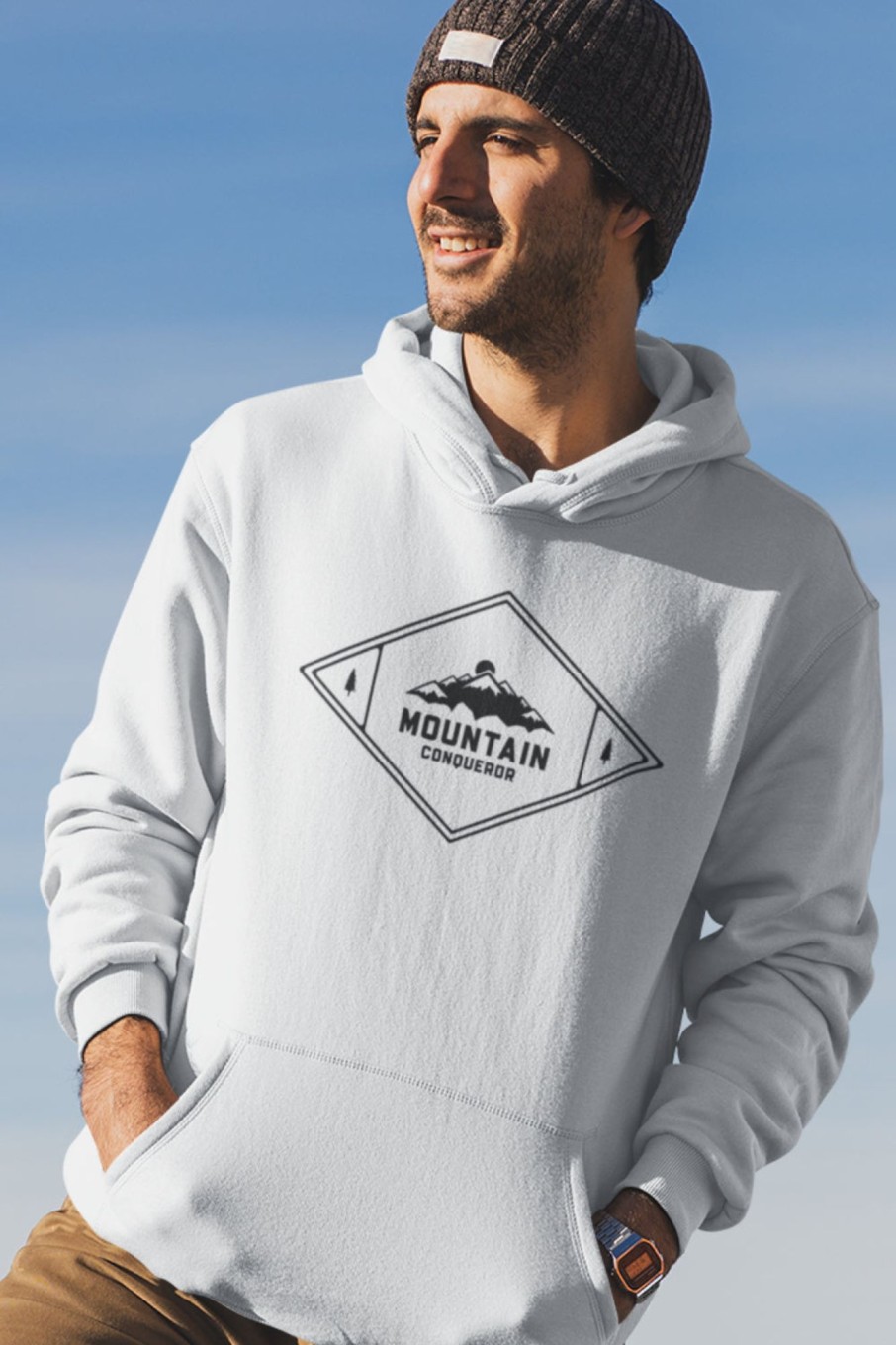 Men Styched Fashion | Mountain Conqueror Premium Non Zipper White Hoodie