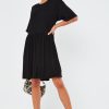 Women Styched Fashion | Black Knee Length Flare Dress