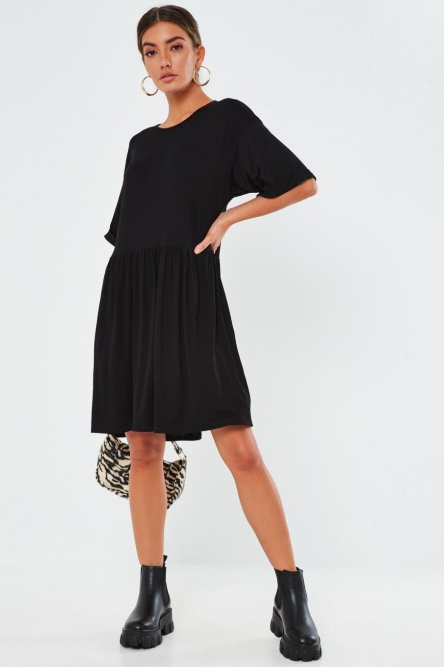 Women Styched Fashion | Black Knee Length Flare Dress