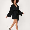 Women Styched Fashion | Kimono Sleeve V Neck Wrap Mini Dress