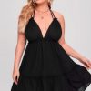 Women Styched Fashion | Plunge Neck Backless Flare Dress