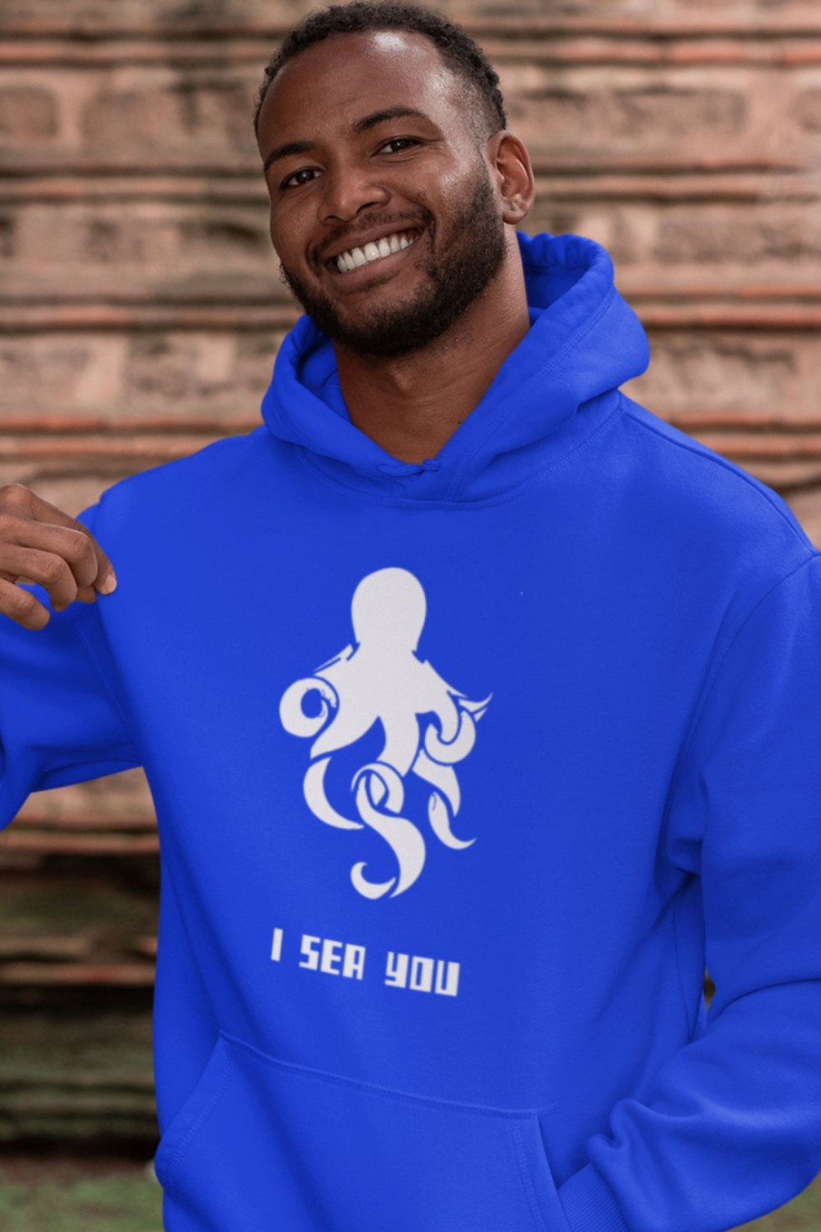 Men Styched Fashion | I Sea You Premium Non Zipper Blue Hoodie