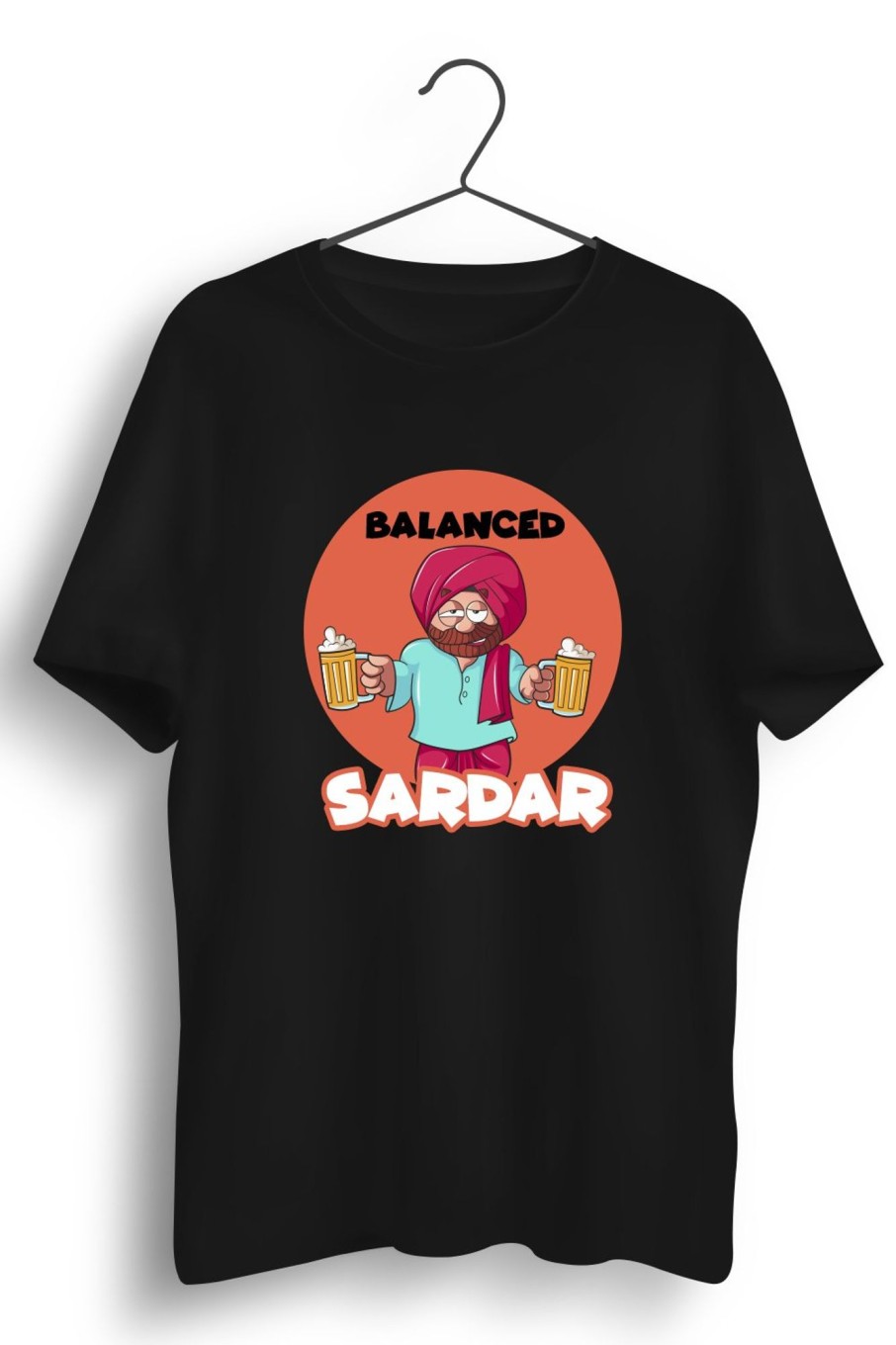 Men Styched | Balanced Sardar Graphic Printed Black Tshirt