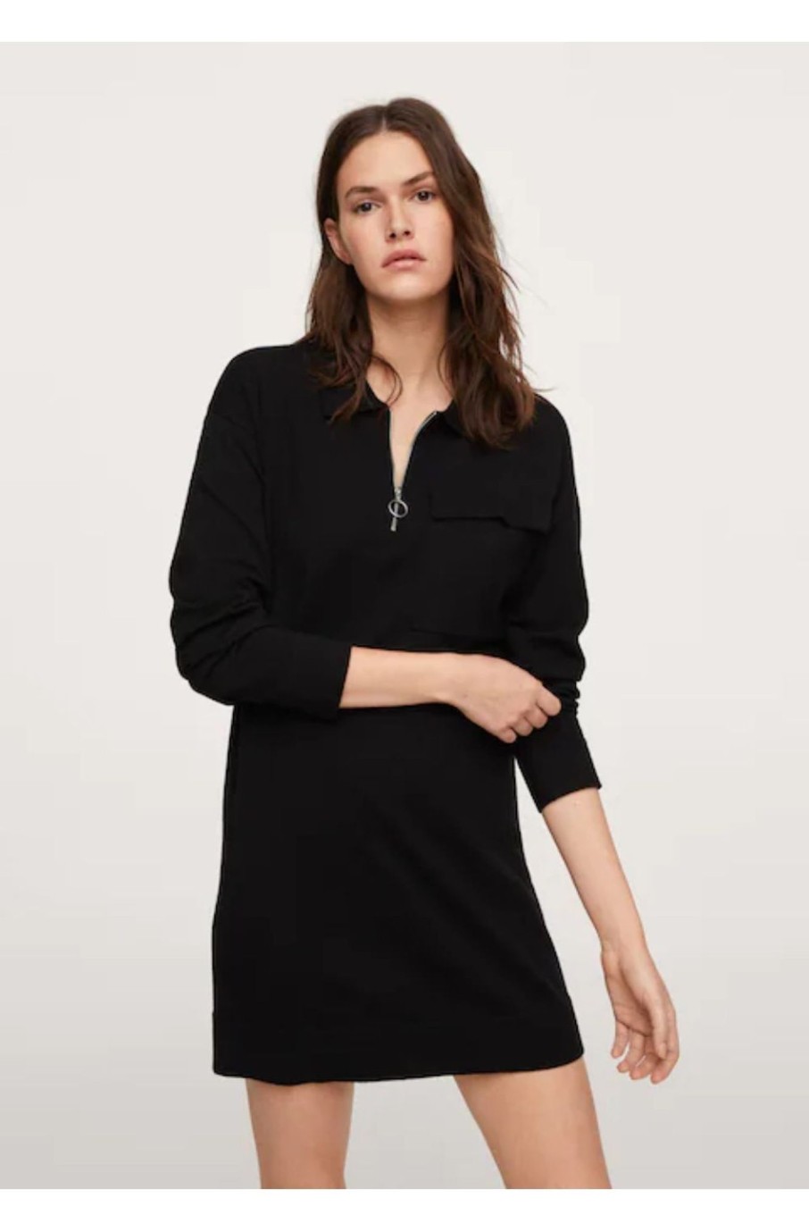 Women Styched Fashion | Black Zipper Neck Dress