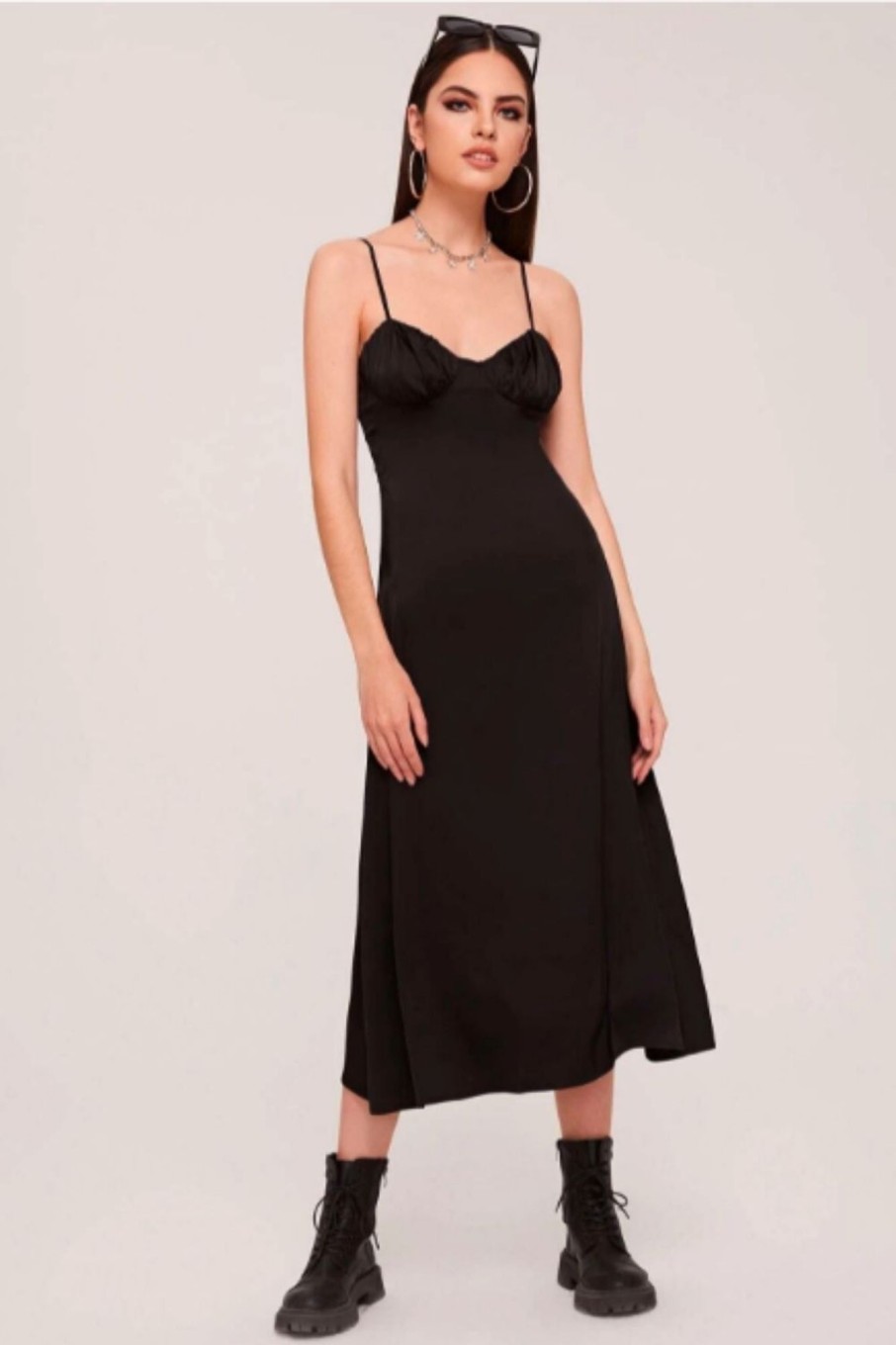 Women Styched Fashion | Ruched Bust Satin Cami Dress