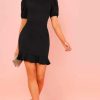 Women Styched Fashion | Puff Sleeve Ruffle Hem Bodycon Dress