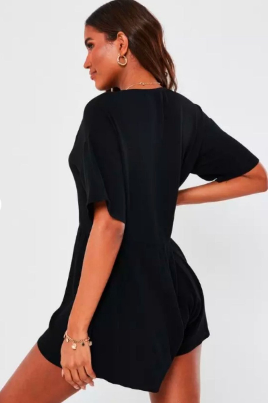 Women Styched Fashion | Black Button Down Romper