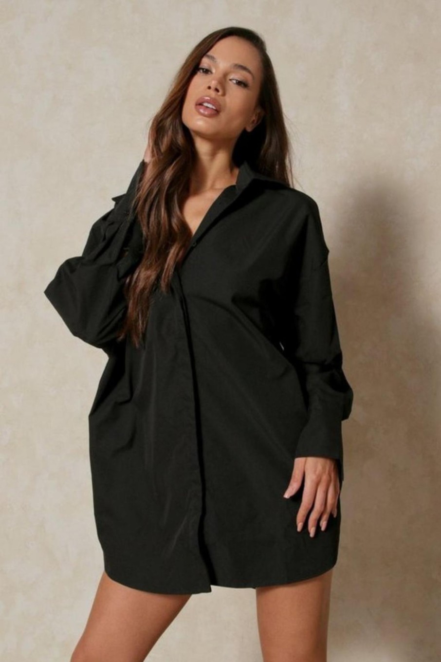 Women Styched Fashion | Poplin Ruched Open Back Shirt Dress