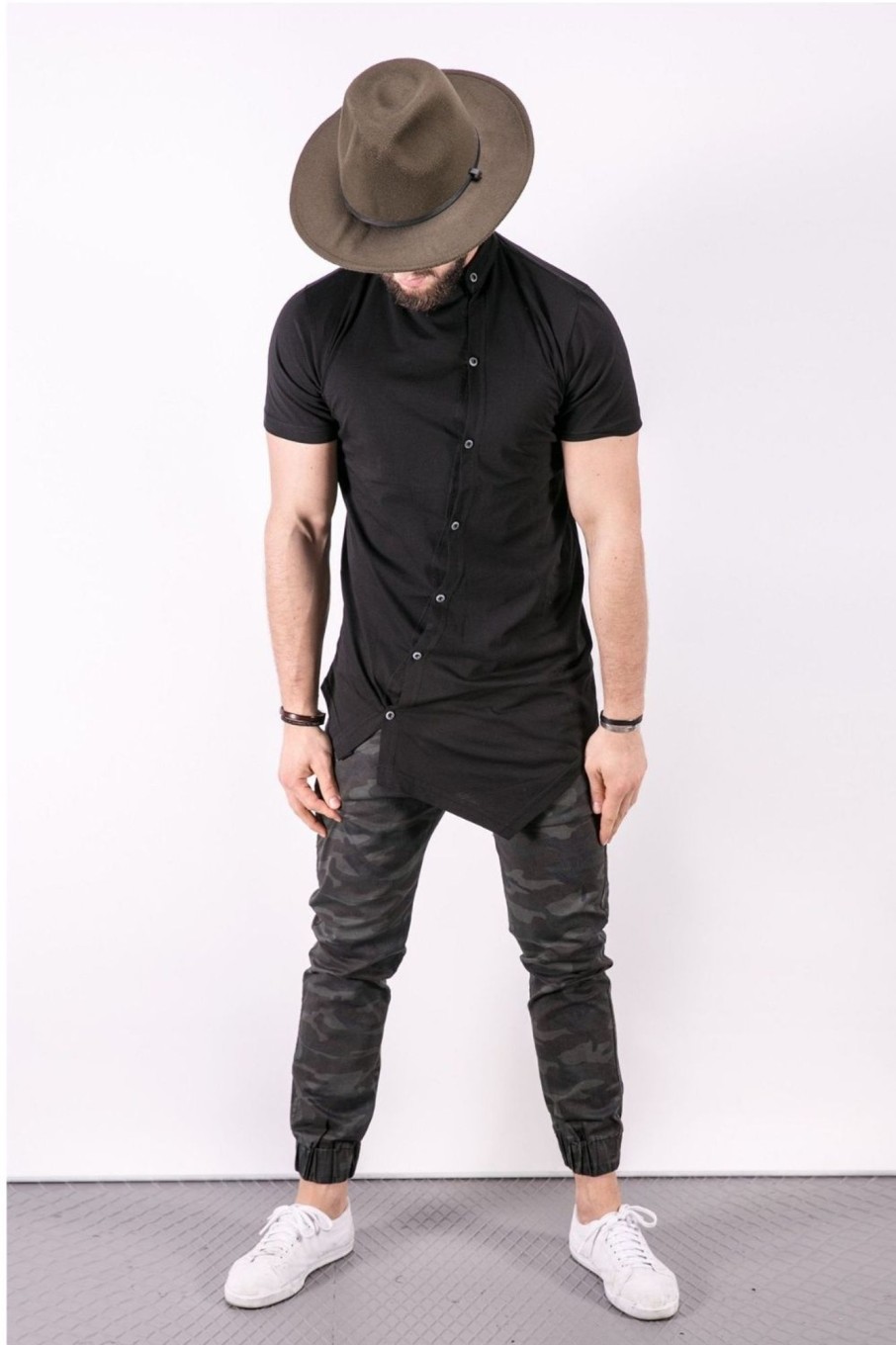 Men Styched Fashion | Asymmetric Black Fitted Long T-Shirt